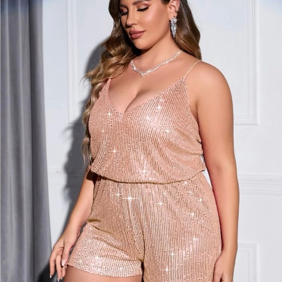 Sequin Cami Romper | Baby Pink - Picture 1 of 3